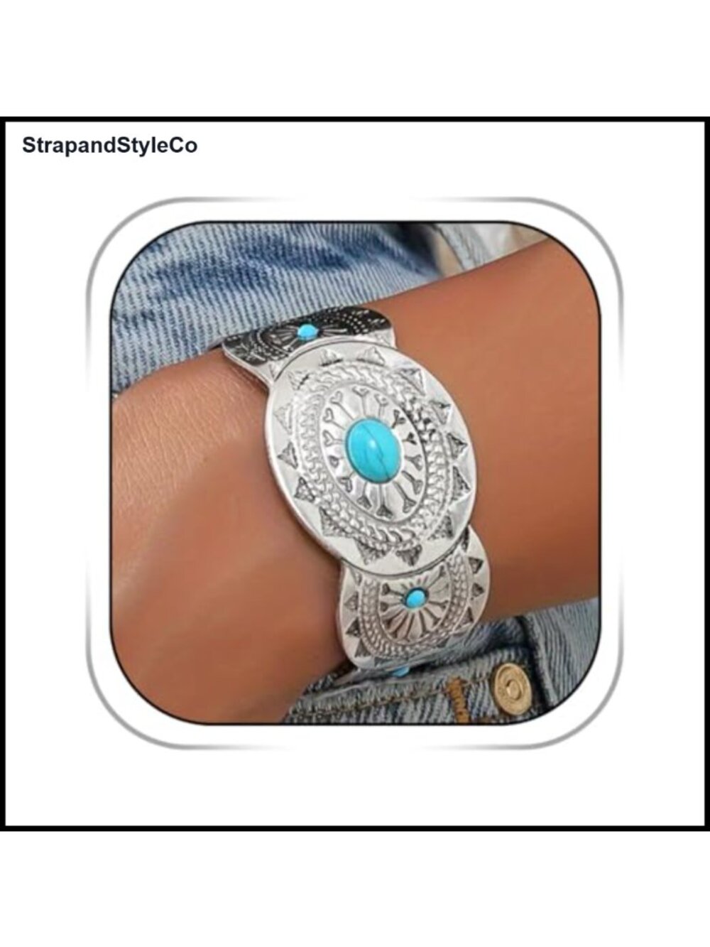 Silver Alloy Turquoise Wide Cuff Bracelet Boho Western Open Bangle